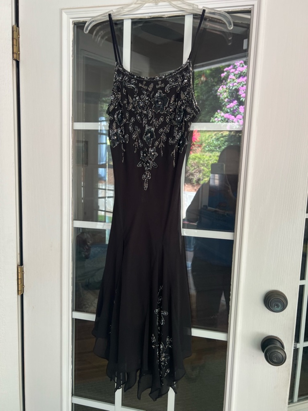 Black Beaded Spaghetti-Strap Formal Dress